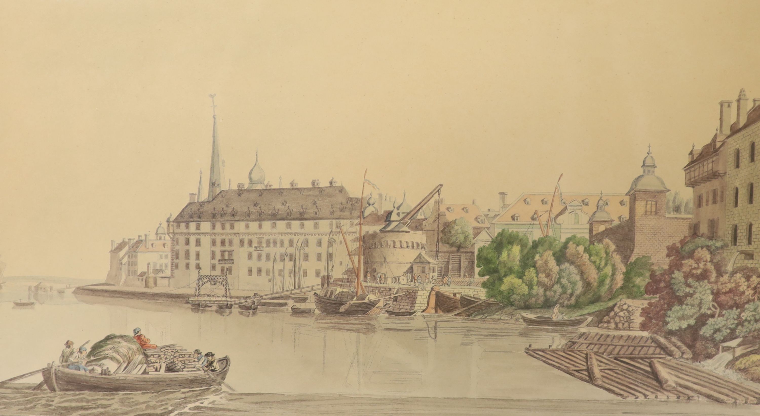 Three continental coloured engravings - ‘’Düsseldorf’’; ‘’Frankfort’’; ‘’Hamburgh’’, largest 32 x 45cm.